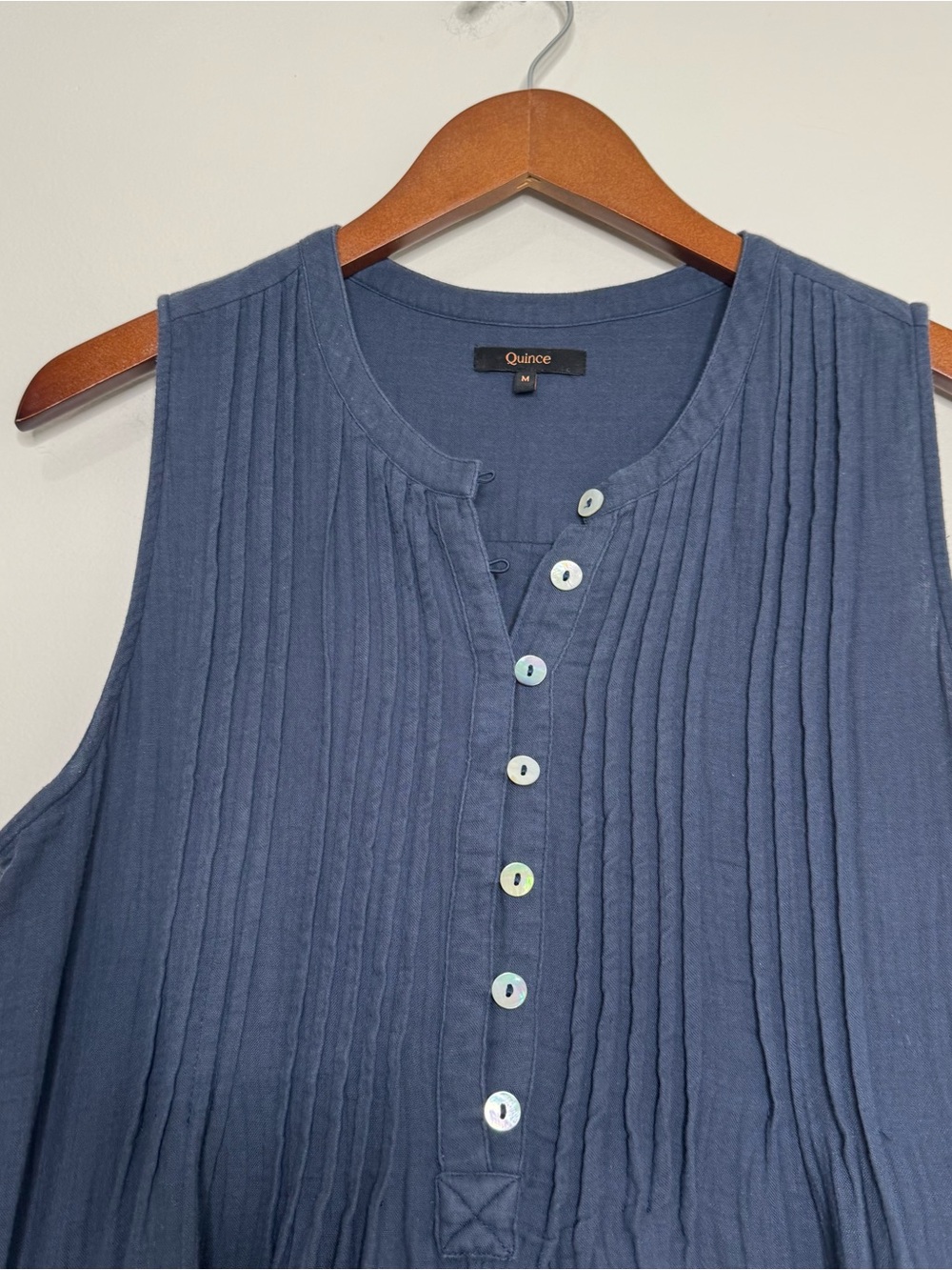 Quince Cotton Gauze Navy Blue Sleeveless Button Front Knee Length Dress Medium - Picture 2 of 7